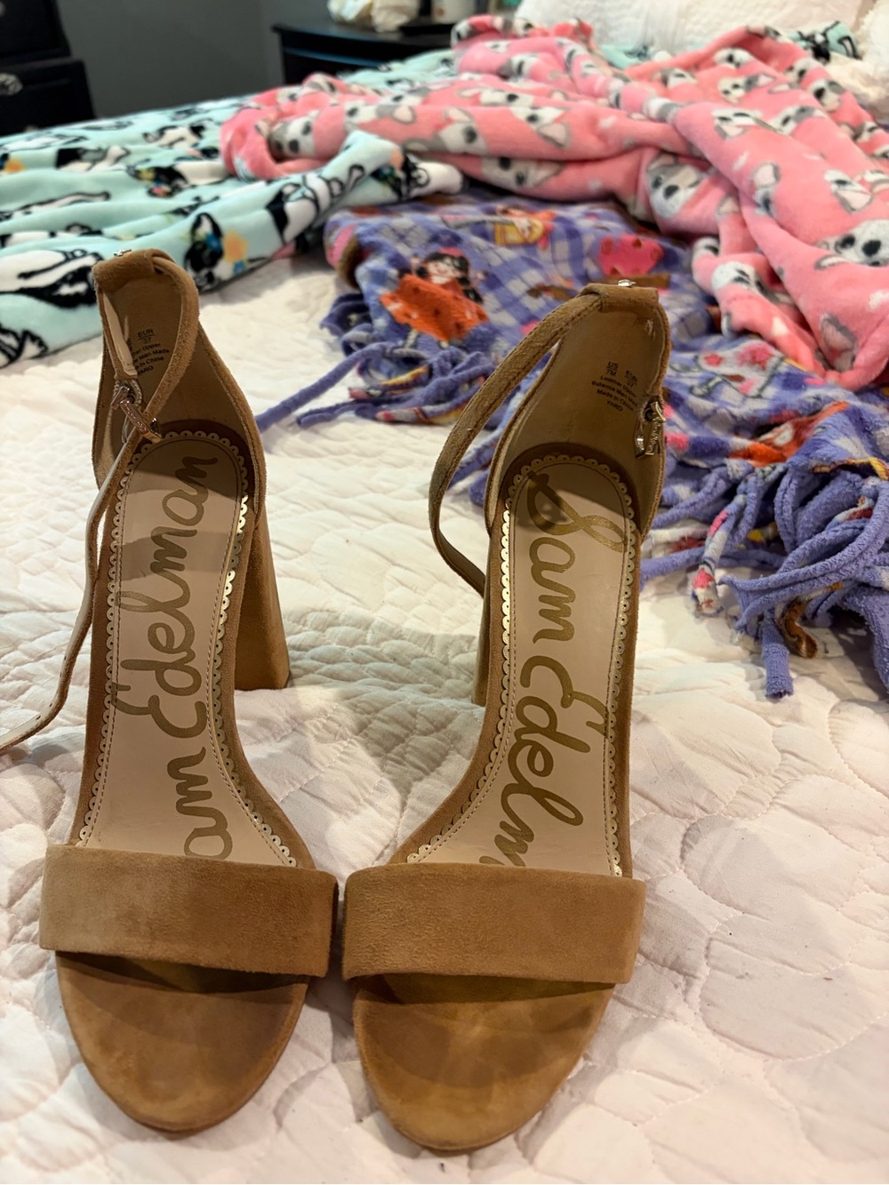 Sam Edelman Tan Suede Ankle-Strap Block Heels
